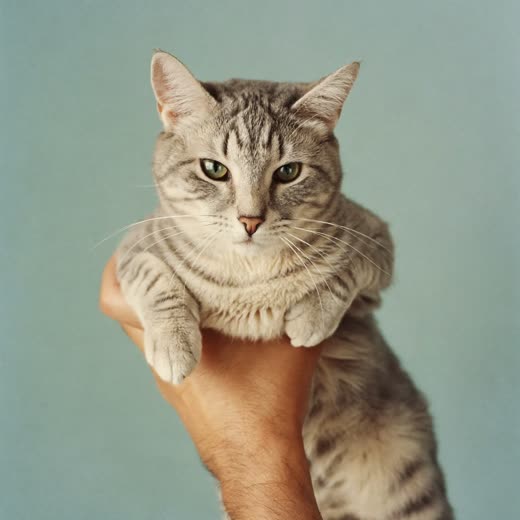 A cat held gently for a routine health check